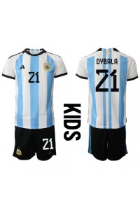 Fotbalové Dres Argentina Paulo Dybala #21 Dětské Domácí Oblečení MS 2022 Krátký Rukáv (+ trenýrky)